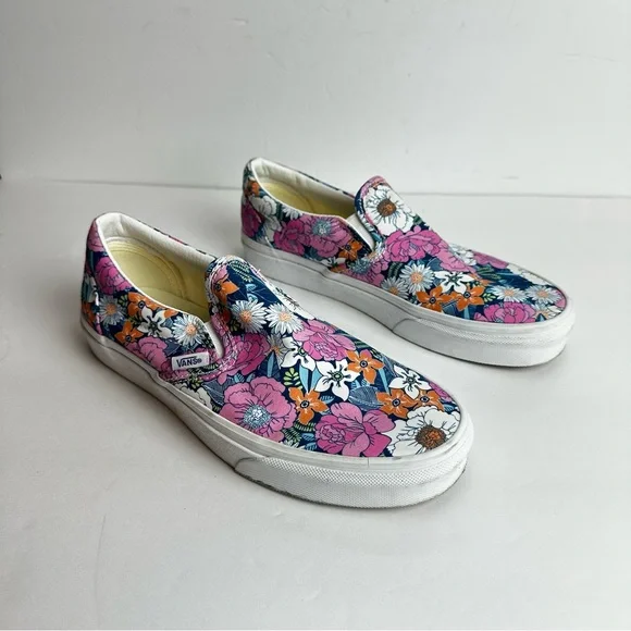 ❌SOLD❌Vans Floral Canvas Shoes Women's 8.5 or Men's 7 Slip On Off The Wall Pink - Picture 9 of 9